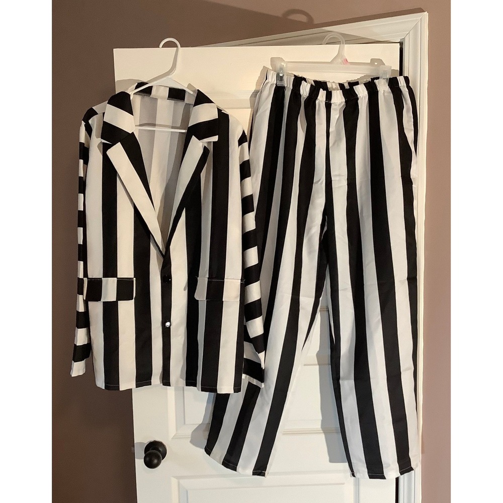 Beetlejuice Men's XXL Costume Suit Black White Striped Jacket Pants